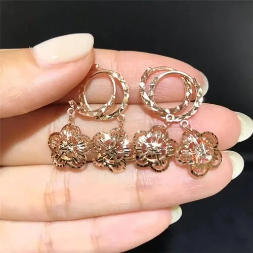 Vista 4 de SAGEKING 2024 New 585 Purple Gold Plated 14K Rose Gold Openwork Double Sided Flower Snowflake Earrings For Women Fashion Ear Buckle Charm Jewelry