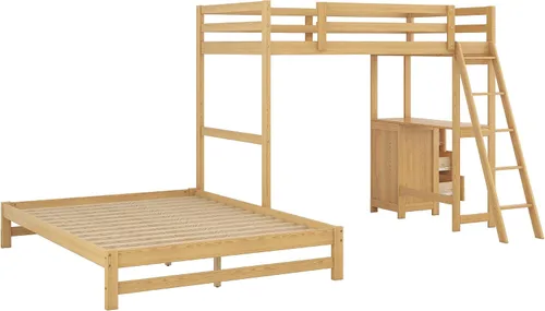 Vista 8 de Litera individual sobre cama matrimonial con escritorio y cajones