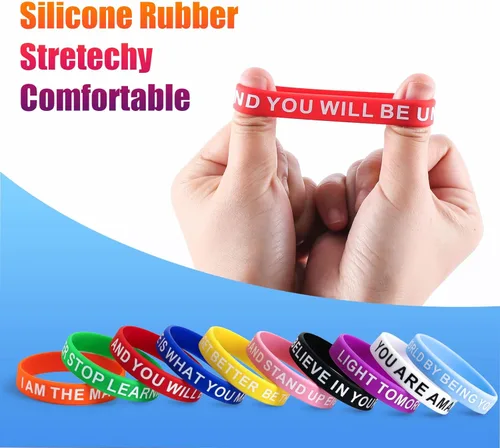 Vista 6 de Pulseras de goma con cita motivacional, pulseras de silicona inspiradoras de colores, pulseras elásticas unisex para hombres, mujeres