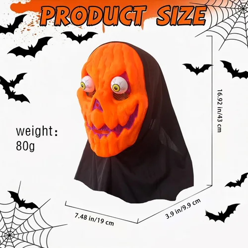 Vista 2 de Scary Pumpkin Mask, Full Face Halloween Costume for Adult Unisex A-pumpkin