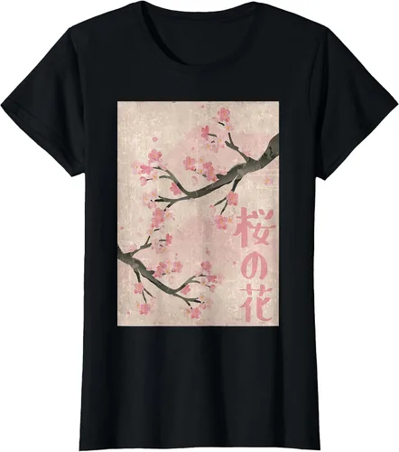 Vista 45 de Cherry Blossom Japanese Vintage Woodblock Japan Pink Sakura T-Shirt Asphalt Grey
