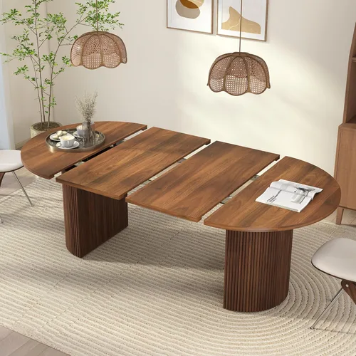 Vista 23 de weselon Mesa de comedor extensible de 42 a 105 pulgadas para 4 a 12, mesa de comedor ovalada expandible con base de pedestal estriada y pata