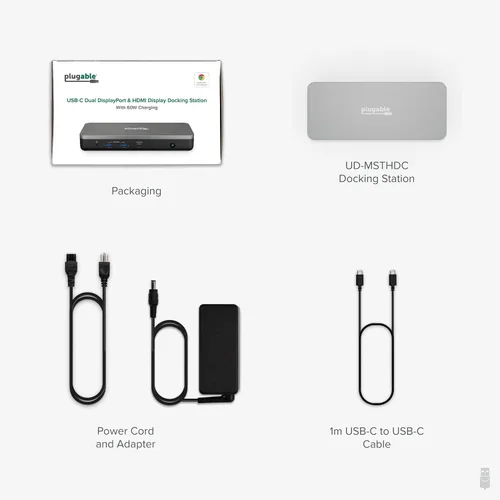 Vista 9 de Plugable Estación de acoplamiento dual 4K USB-C 12 en 1, funciona con certificado Chromebook, carga de 60 W para aulas y negocios, ChromeOS/Windows