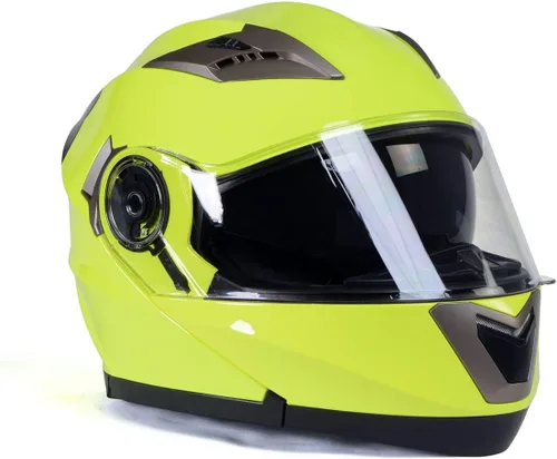 Vista 9 de Cascos Milwaukee MPH9809DOT Ionized Amarillo Neón Avanzado Casco Modular de Motocicleta para Motociclista con Visera Desmontable