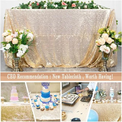 Vista 4 de ShinyBeauty - Mantel rectangular de lentejuelas (60” x 102”), diseño de bodas y fiestas de Navidad LightGold