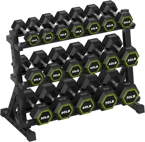 Vista 10 de HANDBODE Dumbbell Set with Rack, Rubber Coated Fixed Dumbbells 360-790 lbs Heavy Duty Hexagonal Weights, Non-Roll Hexagon Shape for Stability