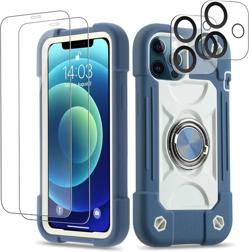 Vista 44 de Funda para iPhone 11 de 6.1 pulgadas con soporte de anillo, con 2 protectores de pantalla de vidrio, resistente a los golpes, resistente a