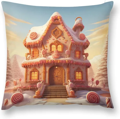 Vista 2 de Funda de cojín con diseño de casa de pan de jengibre con galletas, fundas de almohada cuadradas para sofá y cama, fundas de almohada cuadradas