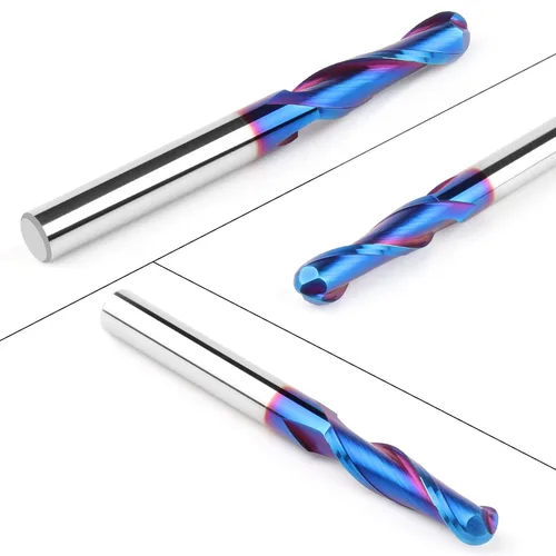 Vista 6 de EANOSIC Fresa de punta de bola de carburo con vástago de 1/4 de pulgada, fresadora CNC con revestimiento nano azul para fresado lateral, fresado