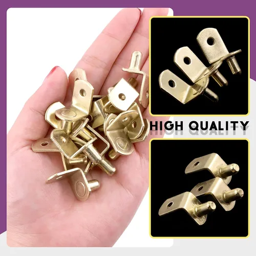 Vista 5 de Swpeet 60 pines para estante en L, clavijas de soporte doradas de 0.236 pulgadas con agujero, soporte de acero chapado en acero, clips de gabinete