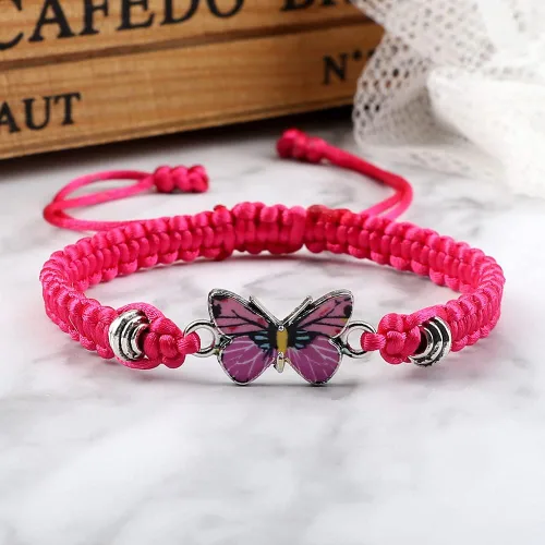 Vista 4 de Fuqimanman2020 Pulsera de mariposa colorida hecha a mano con cuerda trenzada ajustable para parejas, mujeres, niñas, amistad, mejores amigos
