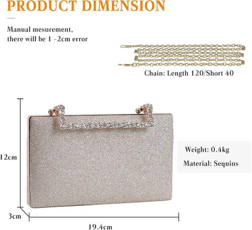 Vista 3 de Bolso de mano con purpurina para mujer, bolso de noche con lentejuelas, bolso brillante para novia, boda