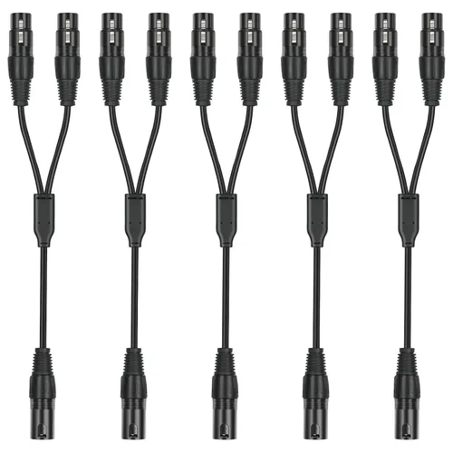 Vista 8 de Paquete de 2 divisores XLR Y, 1.5 pies XLR hembra a doble macho, cables de audio de micrófono equilibrados para micrófono estéreo a audio L & R