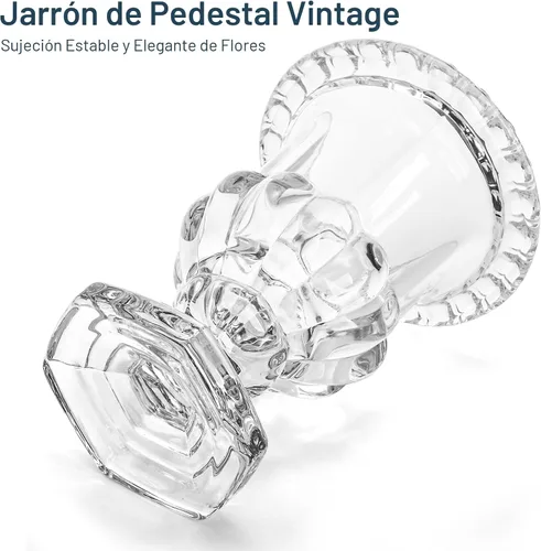 Vista 4 de Jarrón Urna de Cristal de 8 Pulgadas, Jarrón Grande de Cristal, Jarrones Vintage para Centro de Mesa, Botella de Flores con Pedestal, Jarrones