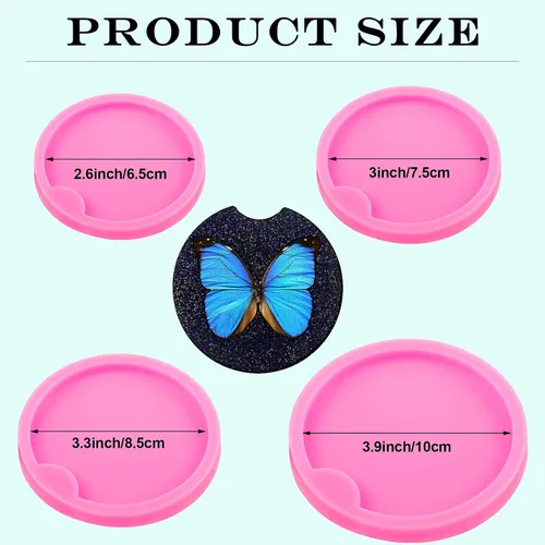 Vista 2 de 8 piezas de silicona resina posavasos molde colgante molde DIY Craft Coaster molde molde redondo bebida Casting molde rosa titular posavasos molde