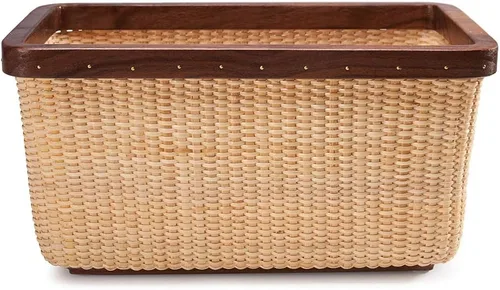 Vista 11 de Nantucket - Cesta de ratán y madera maciza, decoración del hogar para sala de estar, cesta de almacenamiento moderna, caja de joyería cuadrada Kit