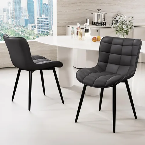 Vista 6 de YOUTASTE Juego de 2 sillas de comedor negras tapizadas de piel sintética con respaldo y patas de metal, sillas de cocina modernas de mediados