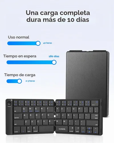 Vista 6 de Samsers Teclado Bluetooth plegable, teclado inalámbrico portátil con soporte de soporte, recargable de tamaño completo ultra delgado plegable