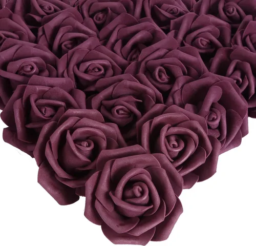 Vista 18 de IPOPU Cabezales de rosas artificiales, 100 rosas falsas de espuma negra de aspecto real para bricolaje, bodas, baby shower, centros de mesa 100