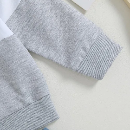 Vista 4 de Fumilery Conjunto de 2 piezas de sudadera de manga larga con bloques de color y pantalones con cordón para bebé