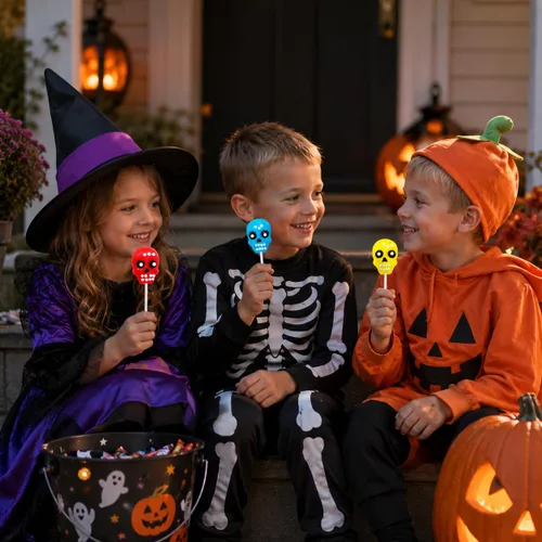 Vista 7 de 12 paletas de caramelo de calavera de Halloween envueltas individualmente de 0.71 oz