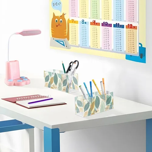 Vista 6 de Boho Style Leaves Pen Pencil Holder for Desk, Decorative Pen Holders 4 Compartments, Makeup Brush Cup Acrylic Desk Organizer for Office Classroom