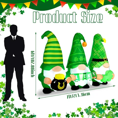 Vista 2 de Sosation Decoraciones inflables para el día de San Patricio de 6 pies con luces LED, gnomos, duende, trébol, para patio, porche, fiesta