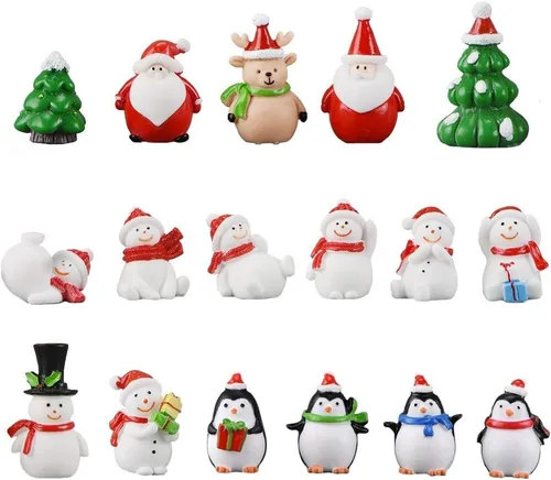 Vista 10 de 8 mini figuras de Navidad, Papá Noel, muñeco de nieve, alce y más, adornos de resina para árbol, jardín, globos de nieve y fiestas