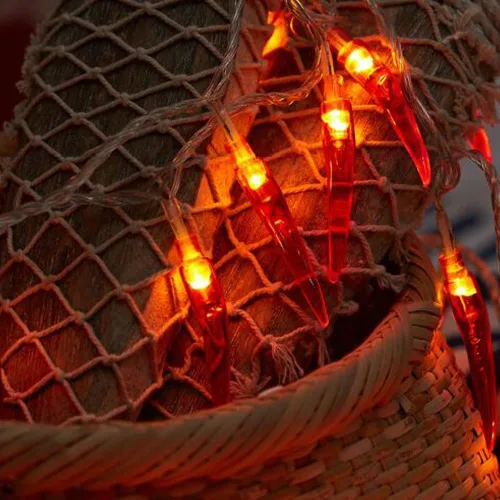 Vista 3 de Guirnalda de luces de chile rojo, 10 pies, 20 luces LED de chile, funciona con pilas, luces de hadas Contol para bodas, Año Nuevo chino, festival