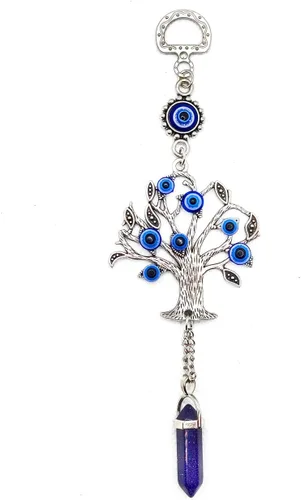 Vista 8 de LUCKBOOSTIUM Amuleto plateado con árbol de la vida con ojo malvado azul y piedra preciosa de cristal, dije para crecimiento, fuerza, protección
