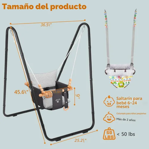 Vista 6 de 2 en 1 para bebé y columpio para bebé, columpio para bebé al aire libre e interior con arnés de seguridad de 5 puntos, diseño que ahorra espacio