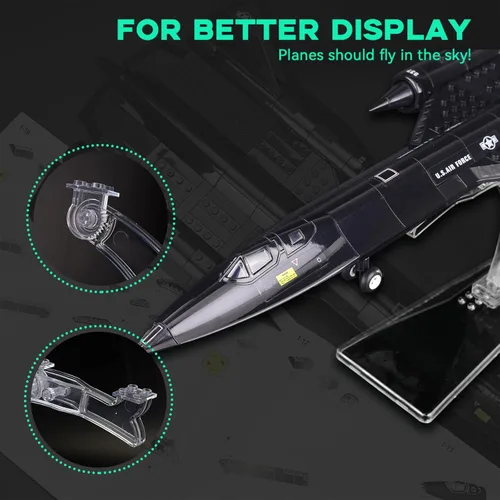 Vista 3 de ArtorBricks SR-71 - Juego de construcción militar de avión Blackbird de reconocimiento con soporte de exhibición, kit de modelo de 183 piezas