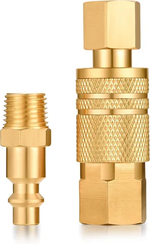 Vista 4 de Kit de acoplador de aire y enchufe, accesorios de aire de conector rápido, accesorio de manguera de aire industrial NPT de 1/4 de pulgada (8 piezas)