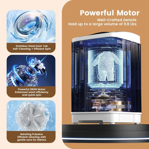 Vista 3 de BANGSON 1.08cu.ft Portable Washing Machine, Full-Automatic washing Machine with 8 Programs 6 Water Levels, Drain Pump and LED Display, Compact