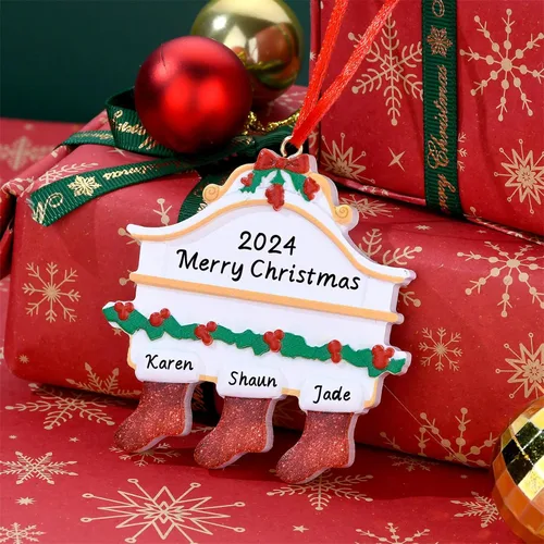 Vista 4 de Adornos de Navidad personalizados para calcetines, adornos de Navidad grabados, decoración de árbol de Navidad personalizada para familiares