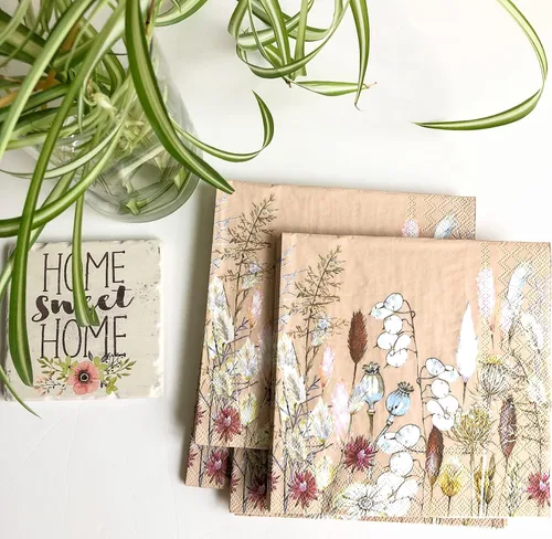 Vista 6 de 20 servilletas decorativas florales de 3 capas de 6.5 x 6.5 pulgadas para decoupage, eventos temáticos de la naturaleza, ecológicas y biodegradables