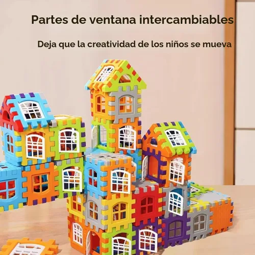 Vista 3 de Juego de 150 bloques de construcción, juguetes de construcción de casas de plástico entrelazados para niños, bloques educativos apilables STEM