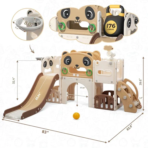 Vista 8 de Nyeekoy - Juego de tobogán y escalador 9 en 1 para niños pequeños, para interiores y exteriores, con aro de baloncesto, telescópico y espacio