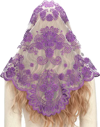 Vista 17 de Bozidol Velos de Mantilla de Capilla Católica en Triángulo - Bufanda Corta de Embroidería de Camelia para Misa Latina, Velo de Iglesia de Encaje