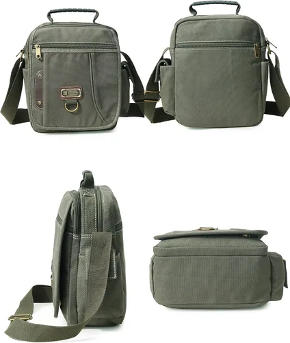 Vista 3 de Bolso de mano para hombre, bolso de hombro pequeño de lona, bolso de mensajero, bolsa de viaje, bolsa de trabajo para hombre