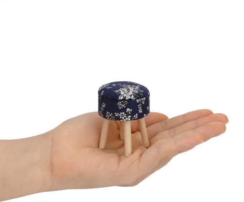 Vista 7 de Taburete de casa de muñecas en miniatura, redondo, tapizado, a escala 1:12, taburete de madera, adorno para casa de muñecas, accesorios