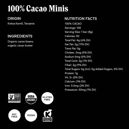 Vista 4 de Raaka Mini barras de chocolate, 100% cacao, orgánicas, kosher, veganas, sin gluten, comercio justo, sin soja, sin OMG, paleo, caja de 100 chocolates