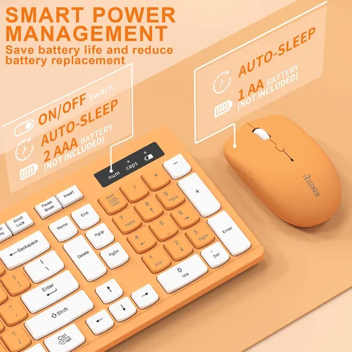Vista 4 de Reccazr - Combo de teclado y mouse inalámbricos, teclado y mouse de tamaño completo 2.4G, inalámbrico, mouse ajustable de 3 DPI, teclado de doble