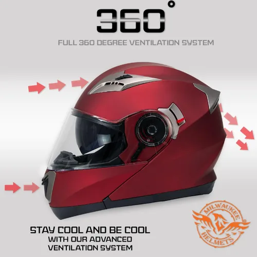 Vista 4 de Milwaukee Helmets MPH9826DOT - Casco modular de motocicleta 'ionizado' rojo plano avanzado con visera desplegable