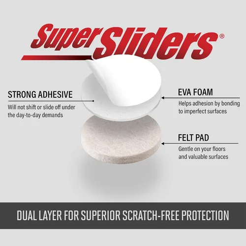 Vista 3 de Super Sliders Almohadillas de fieltro autoadhesivas para muebles y parachoques de gabinetes, protegen superficies de madera dura, azulejos