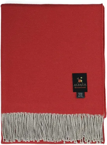 Vista 2 de Lima Mystery - Manta de mezcla de lana de alpaca, tejida a mano, suave, cálida, diseño de color sólido, 63 x 52 pulgadas (rojo brillante/beige)