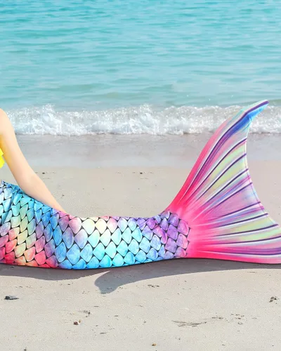 Vista 5 de DNFUN Colas de sirena para nadar para niñas, traje de baño de sirena con monoaleta