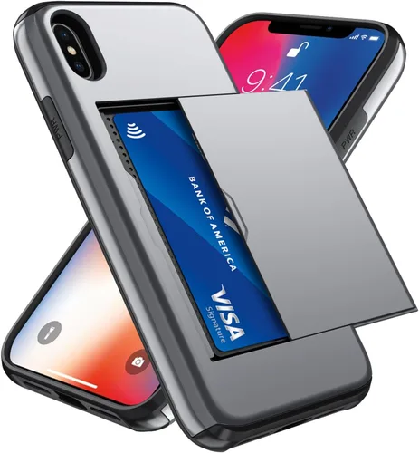 Vista 21 de Qinmay Funda compatible con iPhone 7 Plus/8 Plus con tarjetero, doble capa a prueba de golpes, funda protectora resistente con ranura oculta Negro