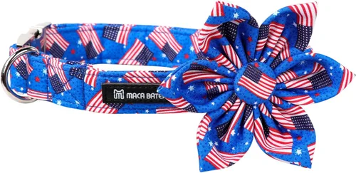 Vista 7 de Maca Bates - Collar de perro con bandera estadounidense del 4 de julio con pajarita para perros, corbatín de 4 de 7 banderas, azul, ajustable