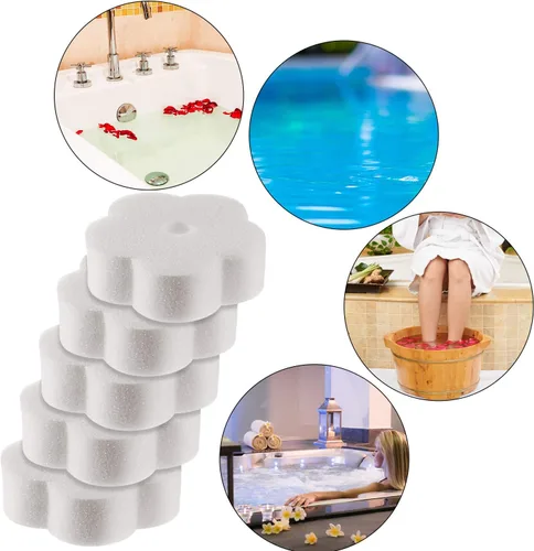 Vista 4 de Boao 16 esponjas absorbentes de aceite para bañera de hidromasaje, piscina y spa (flor, blanco cremoso)